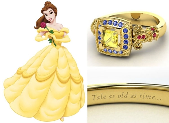 O anel de Bela é digno da realeza! Feito com um mix de rubis, safiras amarelas e azuis 